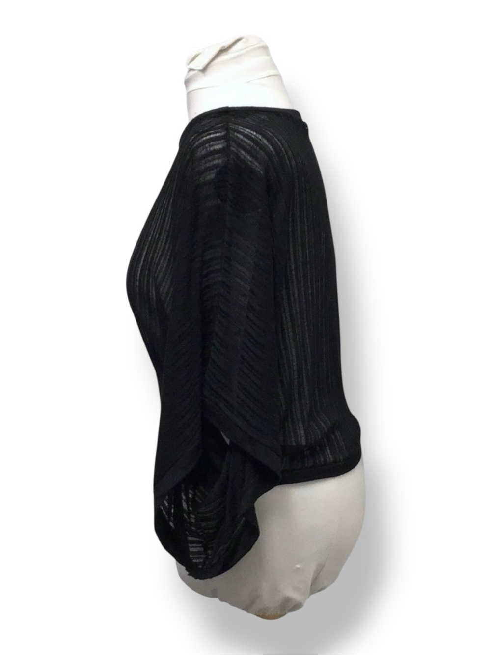 Pleione Women’s Short Sleeve Crew Neck Bat-Wing Sheer Pullover Top, Black,  S - Picture 2 of 7